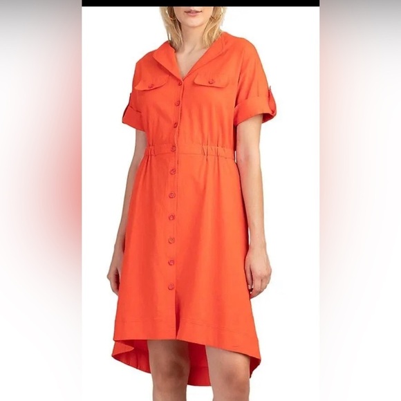 Trina Turk Incandescence High-Low Shirtdress Linen Blend in Torch color,size M - Picture 1 of 11